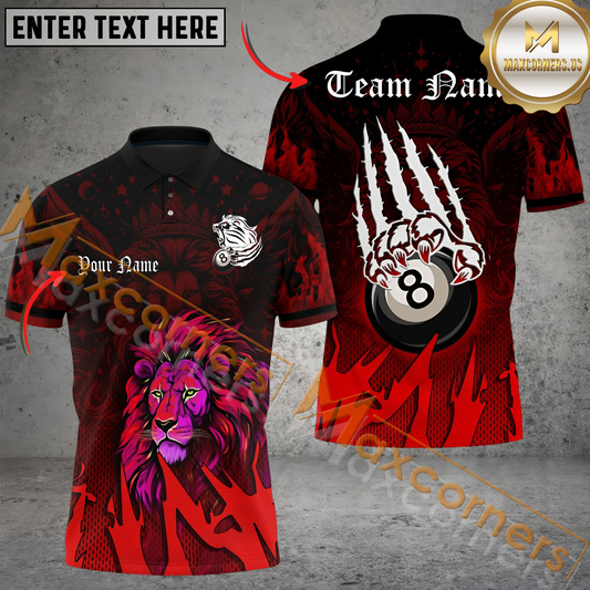 Maxcorners Ball 8 Lion Wings Claws Billiard Jersey Multicolor Options Personalized Name, Team Name 3D Polo Shirt (4 Colors)