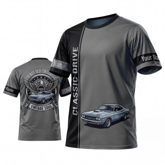 (5 Colors) Maxcorners Personalized Car Classic Muscle Car 3D T-Shirt - Burgundy Black Classic Drive and Silver Vintage Car