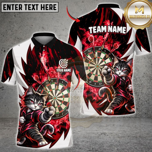 Maxcorners Darts Cute Fighting Cat Mascot Dartboard Lightning Texture Graphic Multicolor Customized Name, Team Name 3D Shirts