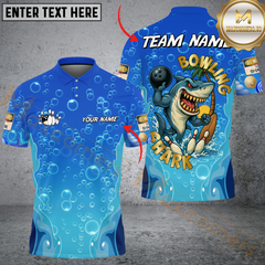 Maxcorners Bowling Angry Shark With Underwater Bubble Effect Personalized Name 3D Unisex Shirt