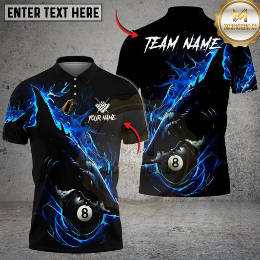 Maxcorners Billiards Ball 8 Dark Shark Customized Name, Team Name 3D Shirt (4 Colors)