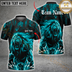 Maxcorners Bowling Lion Flame Multicolor Customized Name, Team Name 3D Polo Shirt