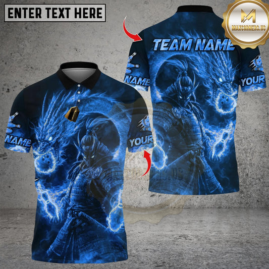 Maxcorners Flaming Samurai Dragon Bowling Multicolor Customized Name, Team Name 3D Shirt