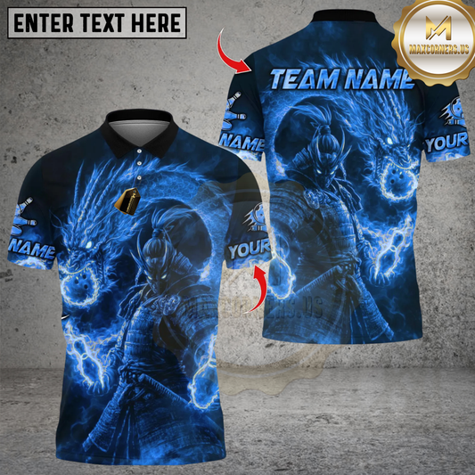 Maxcorners Flaming Samurai Dragon Bowling Multicolor Customized Name, Team Name 3D Shirt