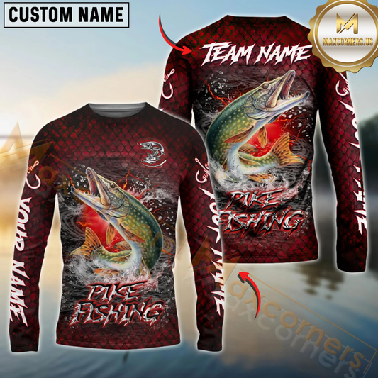 Maxcorners Fishing Red Dragon Scale Lightning Custom Name & Team Name 3D Shirts