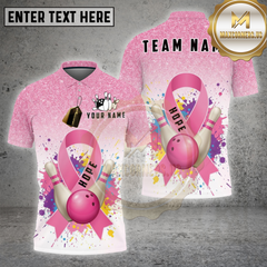 Maxcorners Bowling Shirt Pink Ribbon Hope Colorful MultiOptions Personalized Name, Team Name 3D Shirt