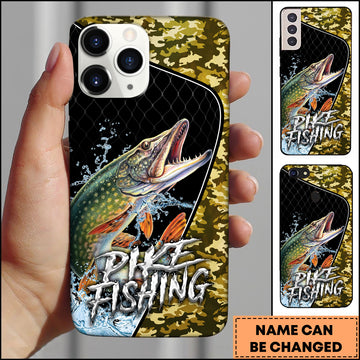 Maxcorners Pike Fishing Black Gold Camo Personalized Name 3D Phone Case