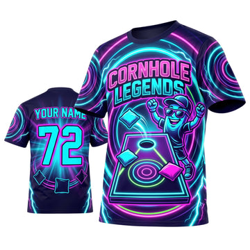 Maxcorners Cornhole Neon Legends Board Personalized Name 3D Unisex Shirt