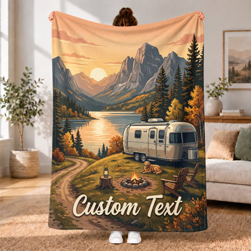 Maxcorners RVs Travel Trailer Alpine Mountain Lake Custom Name 3D Blanket