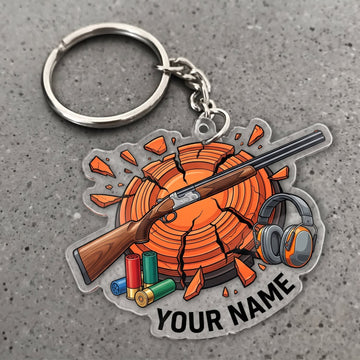 Maxcorners Clay Shooting Crossed Shotgun And Clay Targets Customized Name 3D Keychain And Ornament