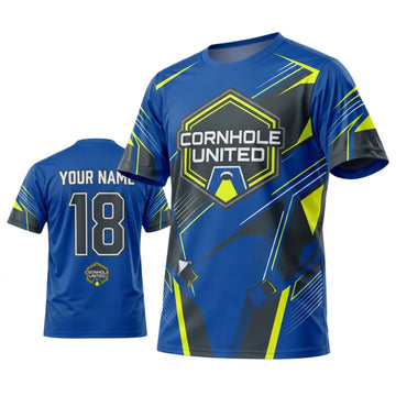 Maxcorners Cornhole United Blue Lime Geometric Personalized Name 3D Unisex Shirt