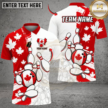 Maxcorners Bowling Canada Flag Funny Bowling Pins Personalized Name 3D Unisex Shirt