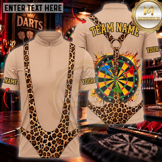 Maxcorners Darts Funny Leopard Print Necklace Body Colorful Dartboard Personalized Name 3D Unisex Shirt