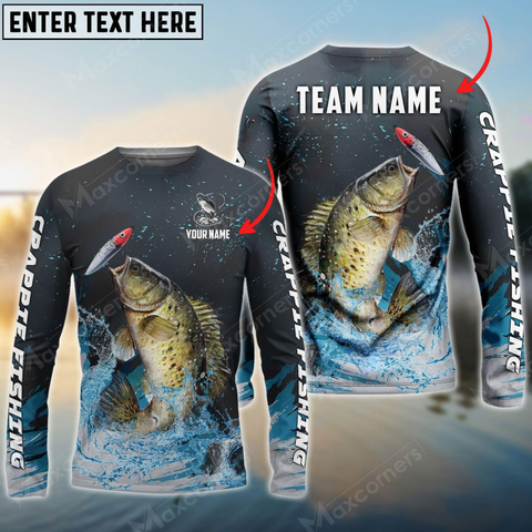 Maxcorners Crappie Fishing Dark Blue Sport Personalized Name, Team Name 3D Long Sleeve Shirt