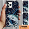 Maxcorners Fishing Dark Water Topographic Pattern Personalized Name Phone Case (10 Fish Species)