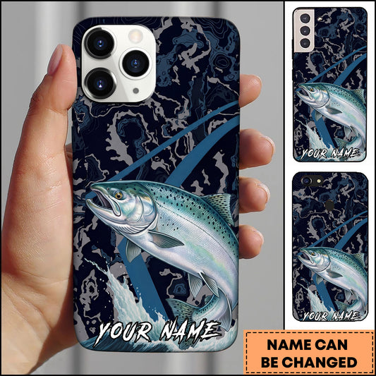 Maxcorners Fishing Dark Water Topographic Pattern Personalized Name Phone Case (10 Fish Species)