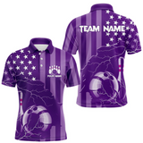 Maxcorners Personalized Purple American flag Lightning thunder Custom Bowling Team Shirts For Mens Bowling Jersey LM184