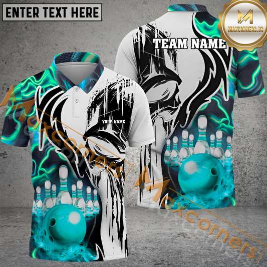 Maxcorners Flame Punisher Bowling Jersey Multicolor Option Customized Name, Team Name 3D Polo Shirt