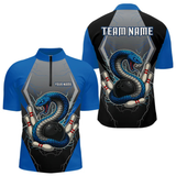 Maxcorners Blue Lightning Thunder Cobra Snake Custom Bowling Shirts For Men, Bowling Team Shirt With Names LM154