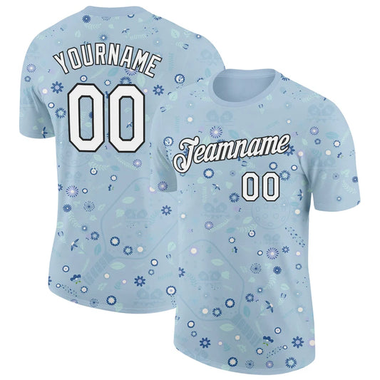 Maxcorners Pickleball Paddle Ball Sky Blue Cute Daisy Floral Pattern Personalized Name 3D Unisex Shirt