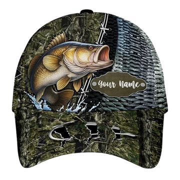 Maxcorners Custom Camo Bass Fishing Baseball Cap, Custom Fishing Lover 3D Printed Caps LM0402