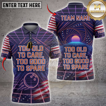 Maxcorners Bowling Dark Blue Neon Too Old To Care Too Young To Spare Personalized Name 3D Unisex Shirt