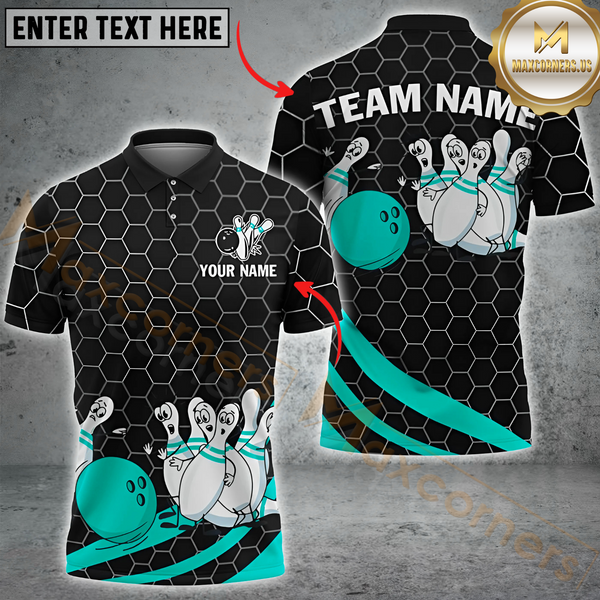 Maxcorners Bowling Hexagon Style Funny Angry Shirt Multicolor Customized Name, Team Name 3D Shirts