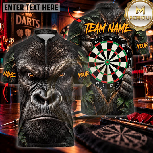 Maxcorners Darts Angry Black Gorilla Face Classic Dartboard Personalized Name 3D Unisex Shirt