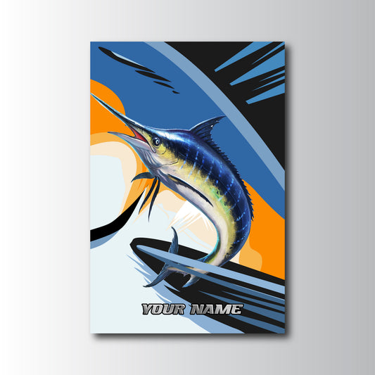 Maxcorners Marlin Fishing Abstract Motion Wave Design Personalized Name 3D Poster