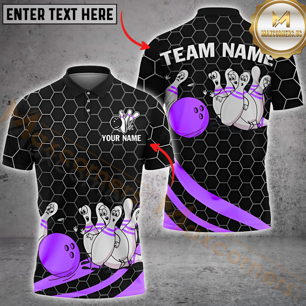 Maxcorners Bowling Hexagon Style Funny Angry Shirt Multicolor Customized Name, Team Name 3D Shirts