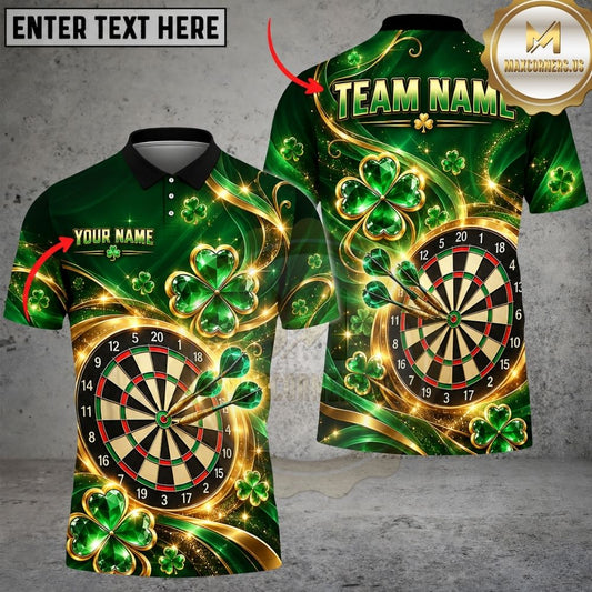 Maxcorners Darts Golden Shamrock Clover Swirls Glowing Lights Target Board Graphic Multicolor Customized Name, Team Name 3D Shirts