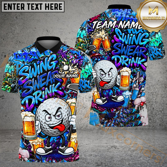 Maxcorners Golf Beer Graffiti Character Funny Drunk Personalized Name, Team Name 3D Shirt (6 Colors)
