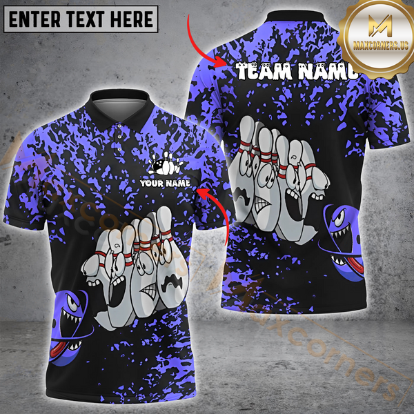 Maxcorners  Splatter Bowling Shirt - Custom Cartoon Pin Faces Multicolor Customized Name, Team Name 3D Shirts