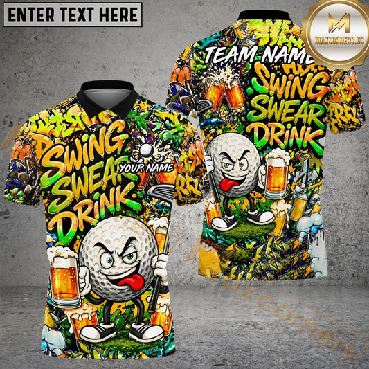 Maxcorners Golf Beer Graffiti Character Funny Drunk Personalized Name, Team Name 3D Shirt (6 Colors)