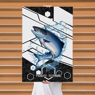 Maxcorners Salmon Fishing Tech Carbon Geometry Splash Design Personalized Name 3D Poster