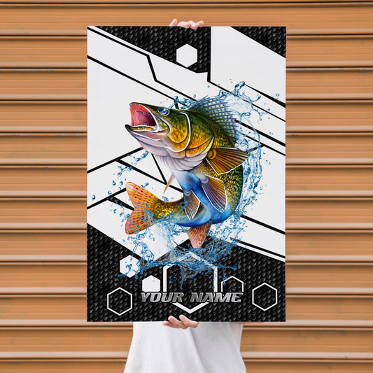 Maxcorners Walleye Fishing Tech Carbon Geometry Splash Design Personalized Name 3D Poster