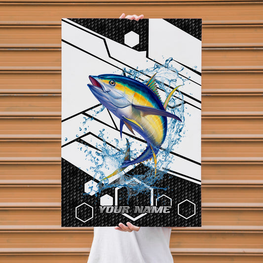Maxcorners Tuna Fishing Tech Carbon Geometry Splash Design Personalized Name 3D Poster