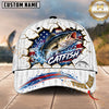 Maxcorners Fishing Graphic Patriotic US Flag Cracked Effect Customized Name 3D Cap