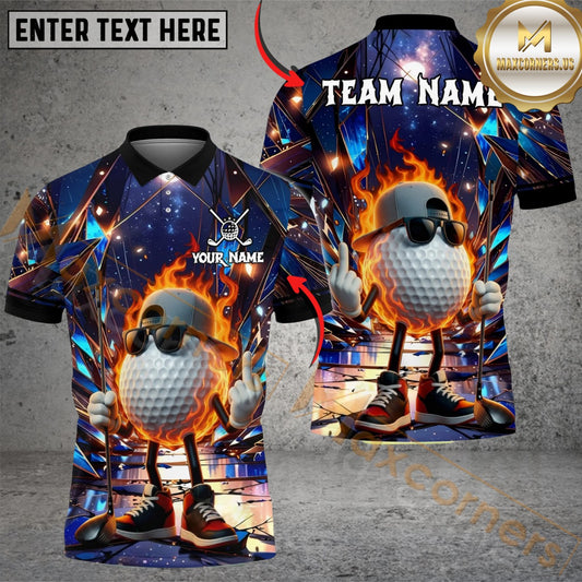 Maxcorners Savage Fireball Funny Golf Polo Customized Name, Team Name 3D Shirts
