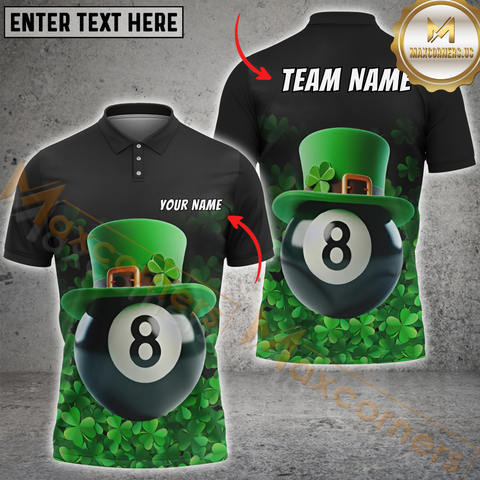 Maxcorners Ball 8 Pool Irish St. Patrick's Day Billiard Jersey Personalized Name, Team Name 3D Polo Shirt