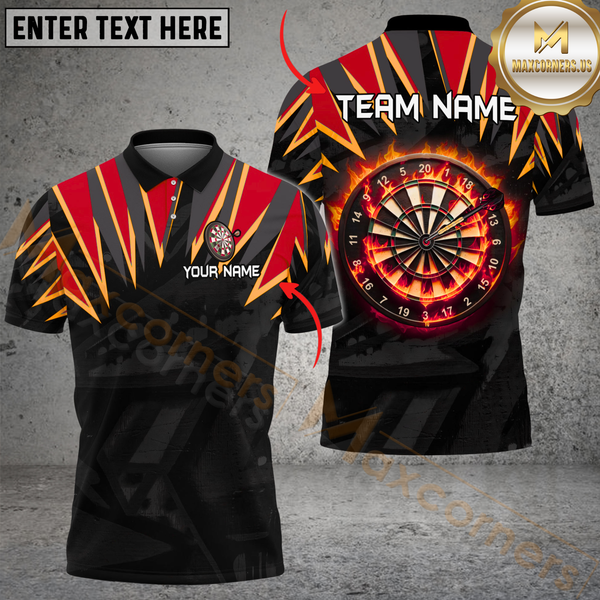 Maxcorners Darts Fire Dartborad Lightning Pattern Multicolor Option Customized Name, Team Name 3D Polo Shirt