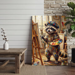 Maxcorners Artist Raccoon Painting on Easel Creative Studio Art Canvas Wall Art