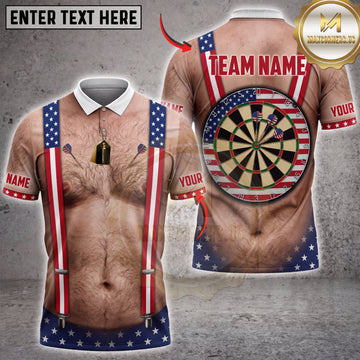 Maxcorners Darts Funny Body American Flag Suspenders Dartboard Personalized Name 3D Unisex Shirt