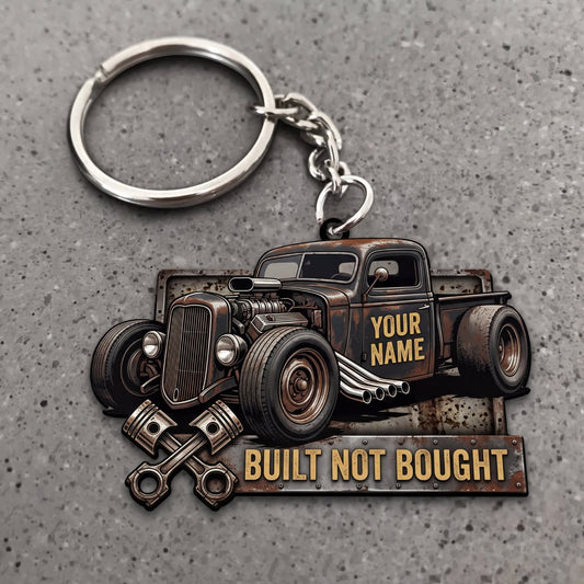 Maxcorners Hot Rod Rusty Brown Classic Pickup with Built Not Bought Gear Design Personalized Name 3D Keychain And Ornament