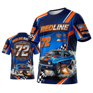 Maxcorners Personalized Car Classic Muscle Car 3D T-Shirt – Redline Blue Orange Street Machine