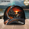 Maxcorners Fishing Skull Angler Orange Wave Personalized 3D Cap