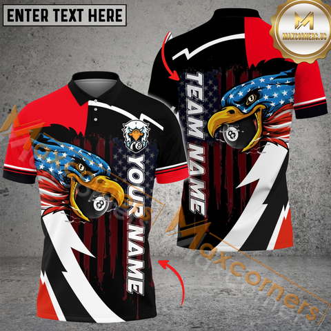 Maxcorners Patriotic Eagle Billiard Jersey Customized Name, Team Name 3D Polo Shirt