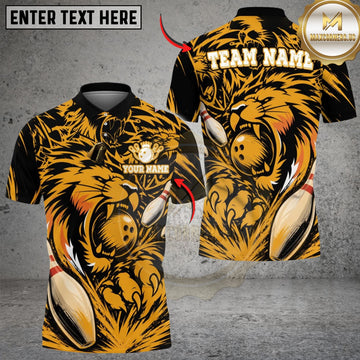 Maxcorners Bowling Gold Black Roaring Lion Design Multicolor Customized Name, Team Name 3D Shirts