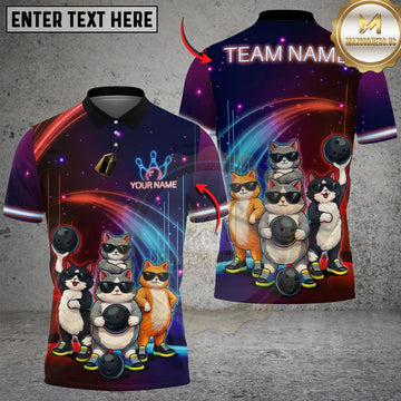 Maxcorners Bowling And Pins Cat Gang Customized Name, Team Name 3D Shirt (4 Colors)
