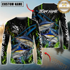 Maxcorners Fishing Green Flame Camo Design Sun Protection Personalized Name, Team Name Long Sleeve Shirt